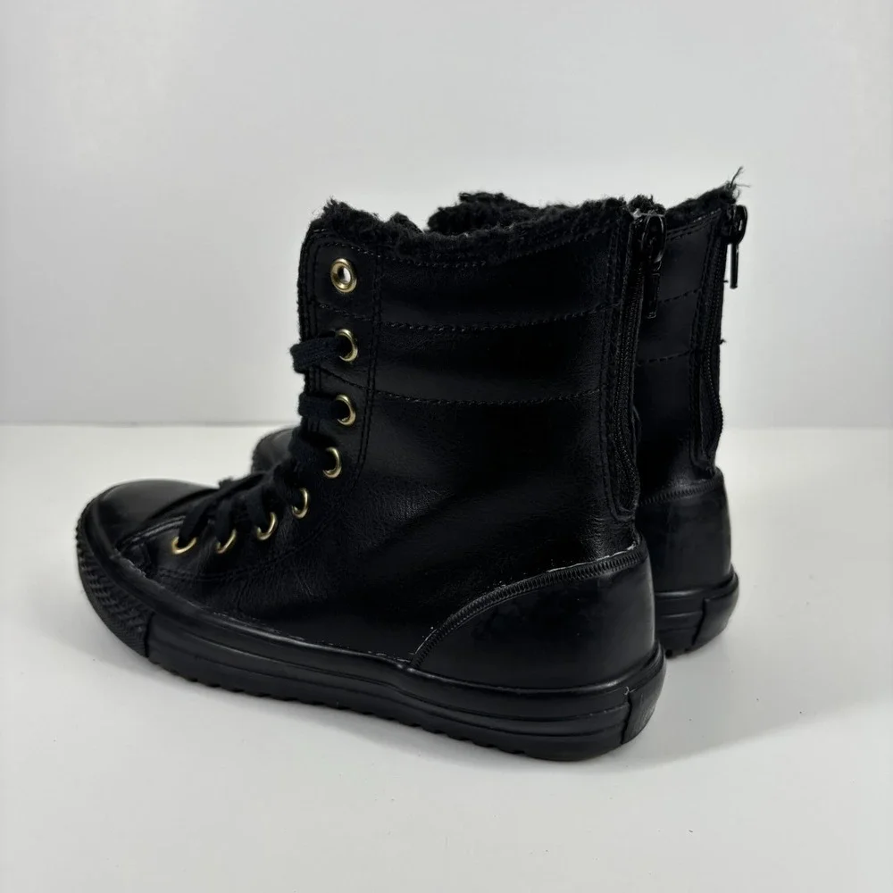 Converse Chuck Taylor All Star Hi-Rise Junior US 3/EU 35 Black Leather Fur Boots